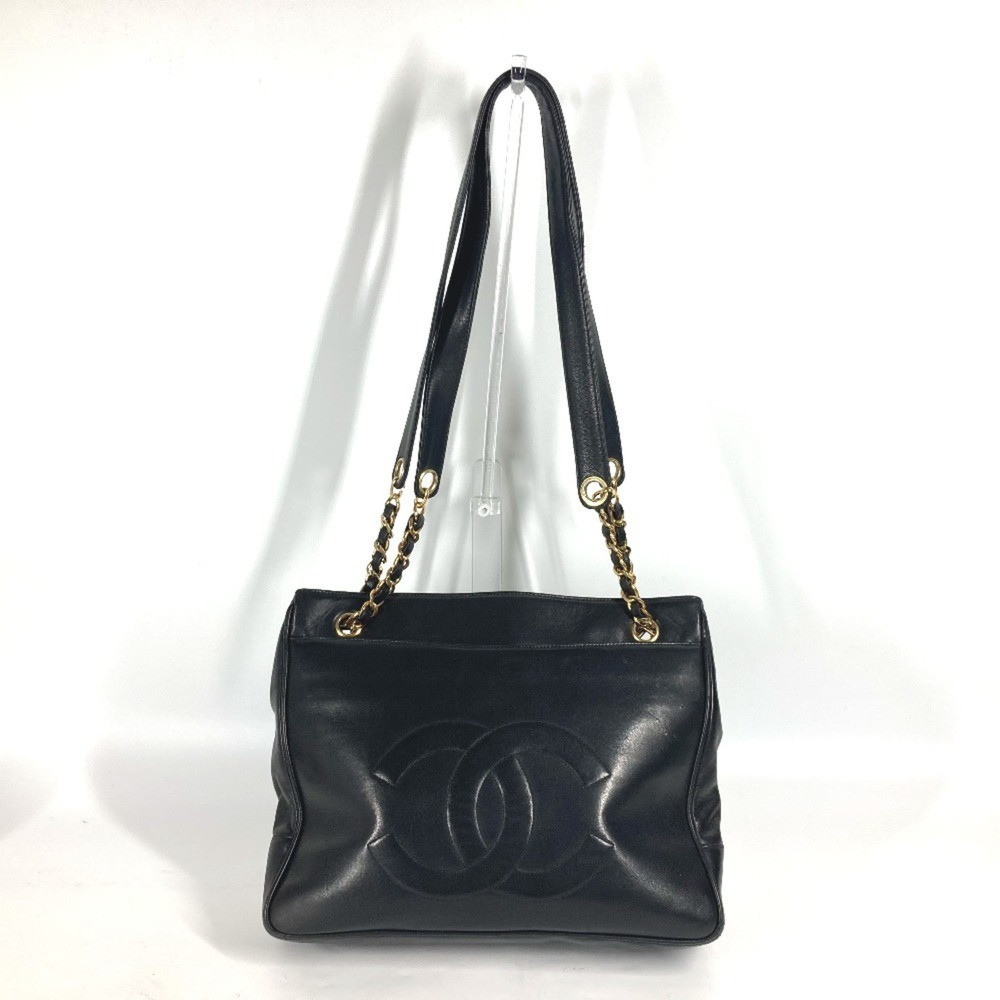 CHANEL CC Coco Mark W Chain Big Shoulder Bag Lambskin Women's Black G-240710-7